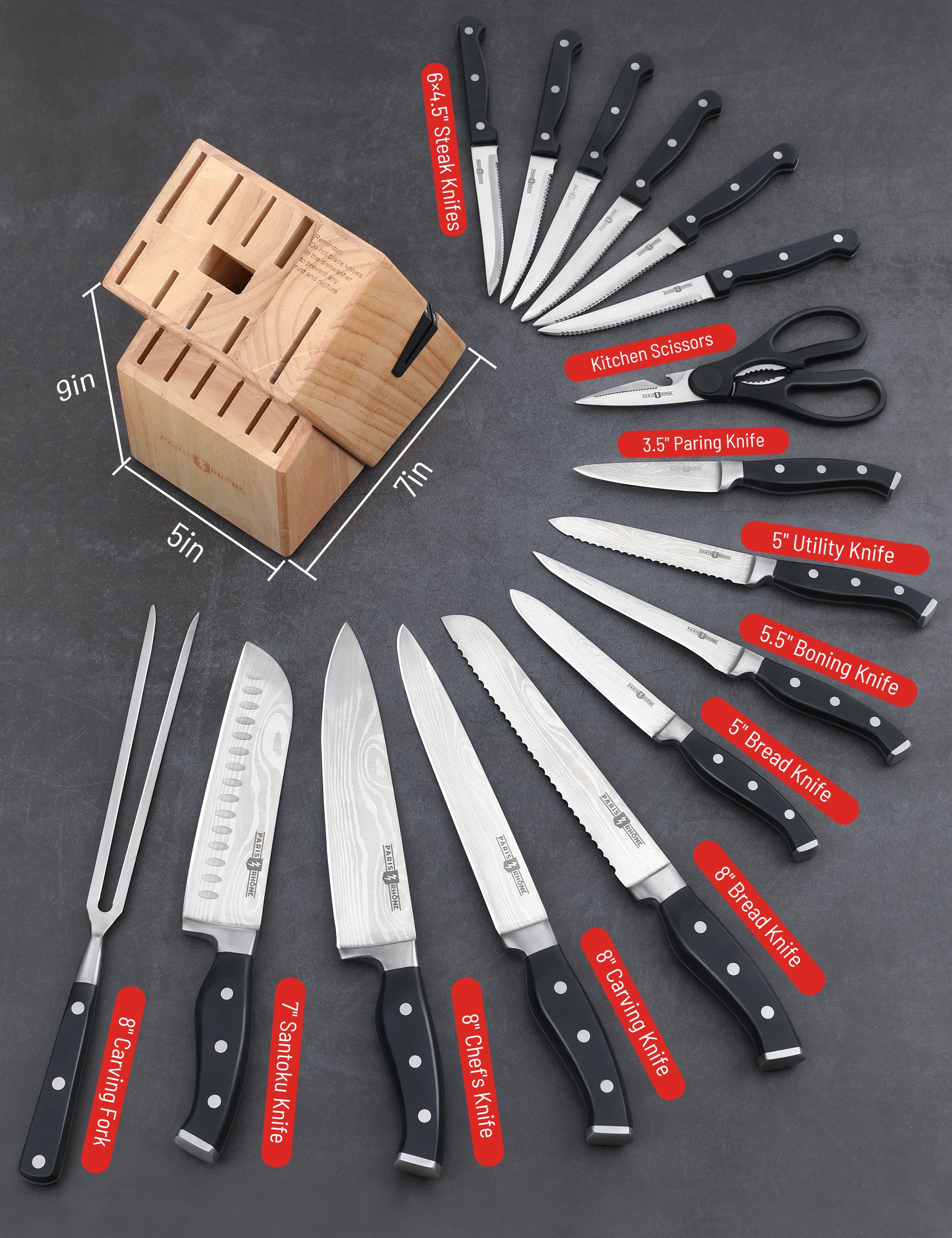 16-Piece Japanese Knife Set with Removable Block, CornflowerBlue