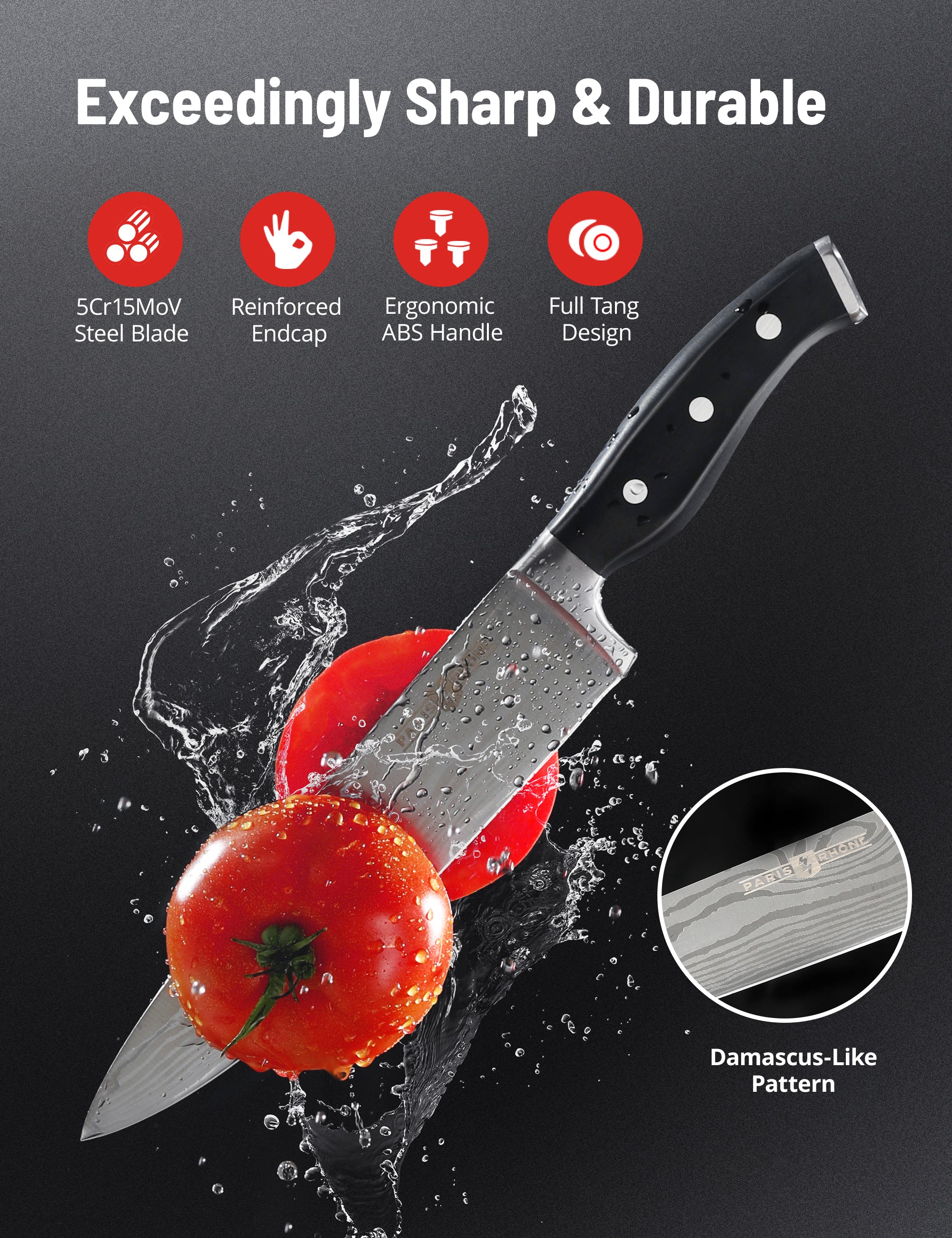 Paris Rhône Kitchen Knife Set FP003, 16-Piece High-Carbon Stainless Steel-Kitchen Knives-ParisRhone