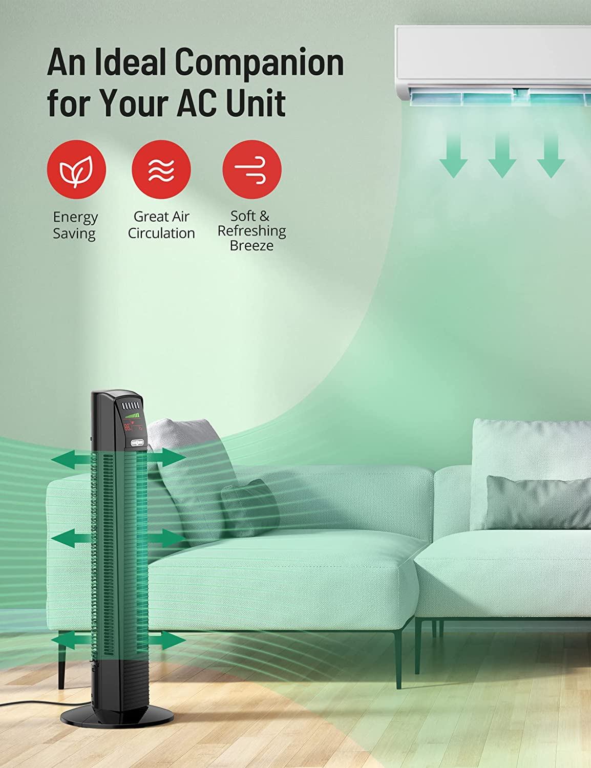 Paris Rhône Tower Fan TF001, 65° Oscillating Cooling with Automatic Mode-Fans-ParisRhone