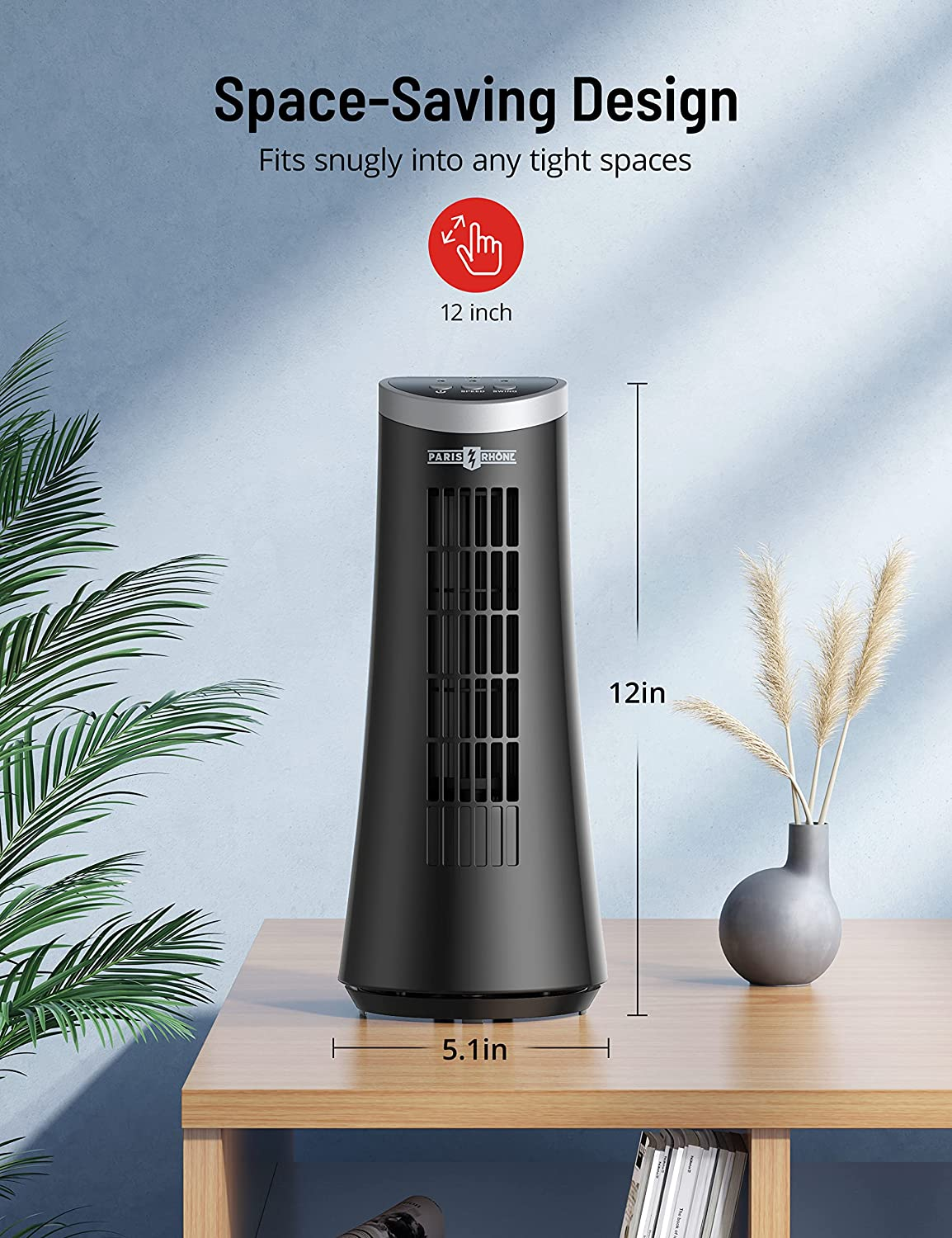 Paris Rhône 75° Oscillating Tower Fan TF020, With 2 Speeds,12'' Cooling-Fans-ParisRhone